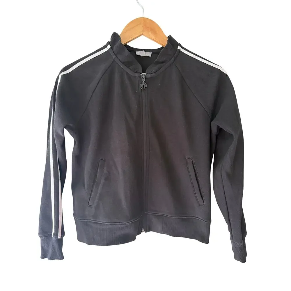 T by Talbots Black Track Jacket | Striped Zip-Up Small Petite